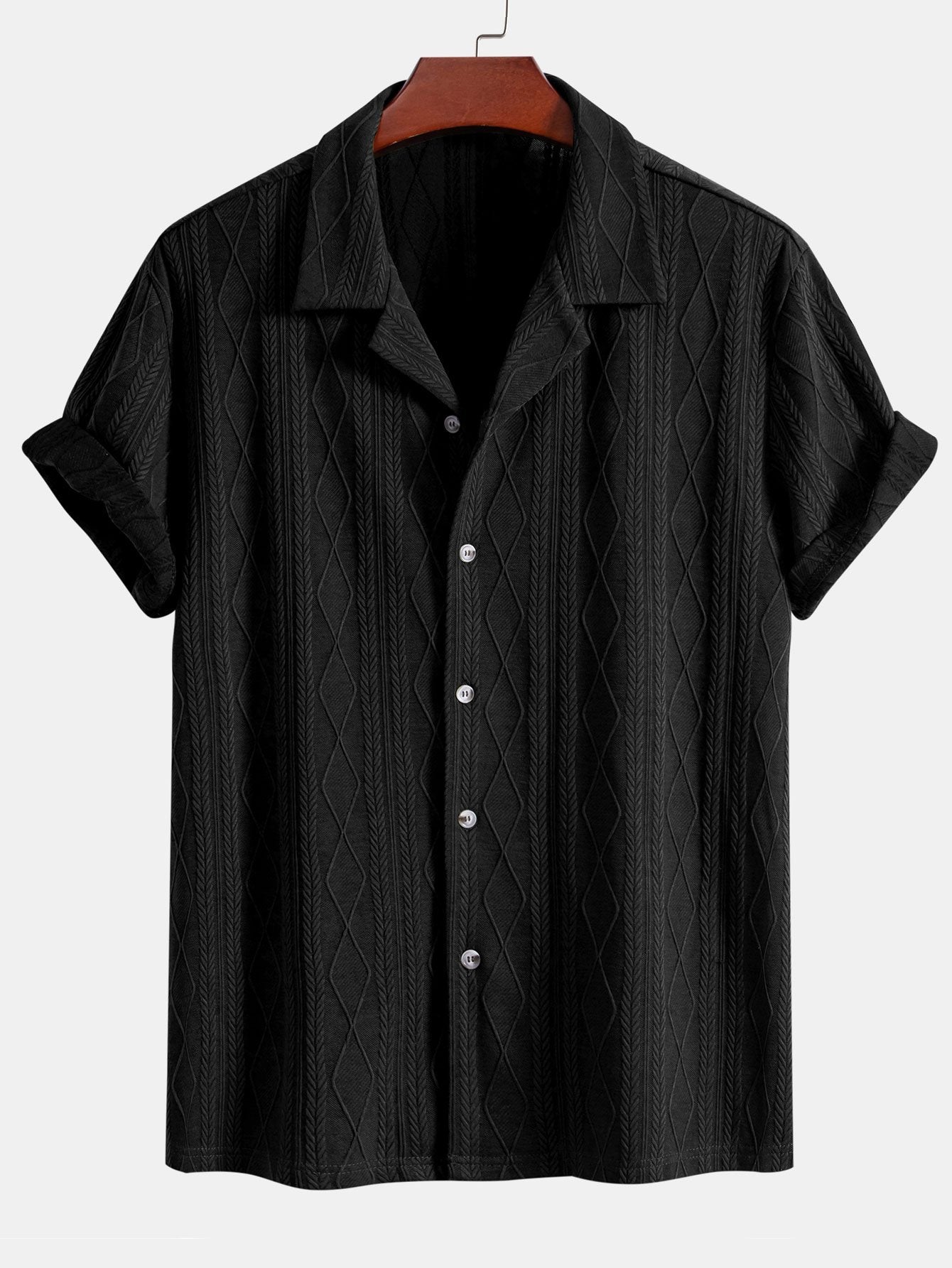 Duane® | Knitted Geometric Rhombus Jacquard Cuban Shirt
