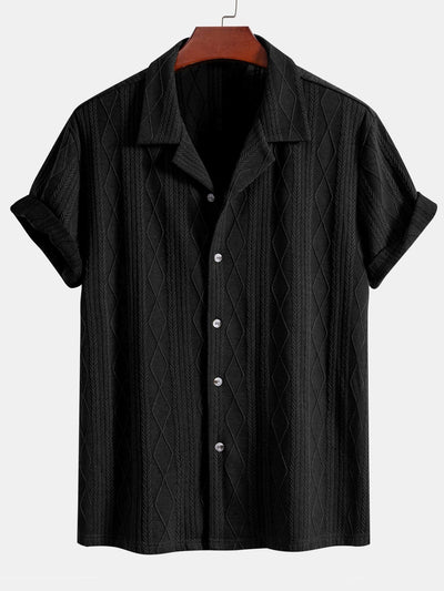 Duane® | Knitted Geometric Rhombus Jacquard Cuban Shirt