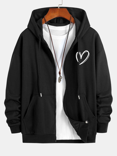 Neo | Heart Print Relax Fit Zip Hoodie