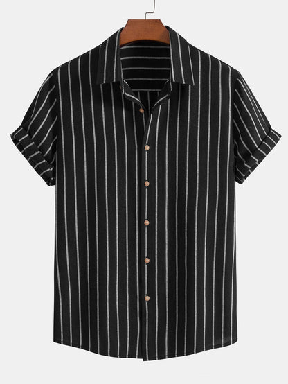 Adelphius® | Cotton Blend Striped Button Up Shirt & Linen Drawstring Shorts