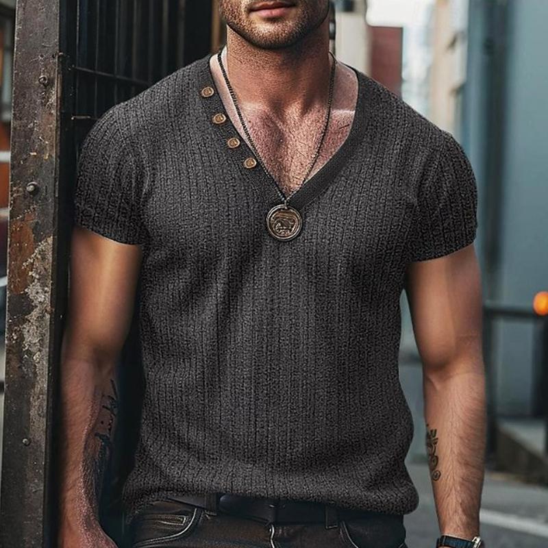 Men's Casal Solid Color Pit Article Fabrics V-Neck Short Sleeve T-Shirt