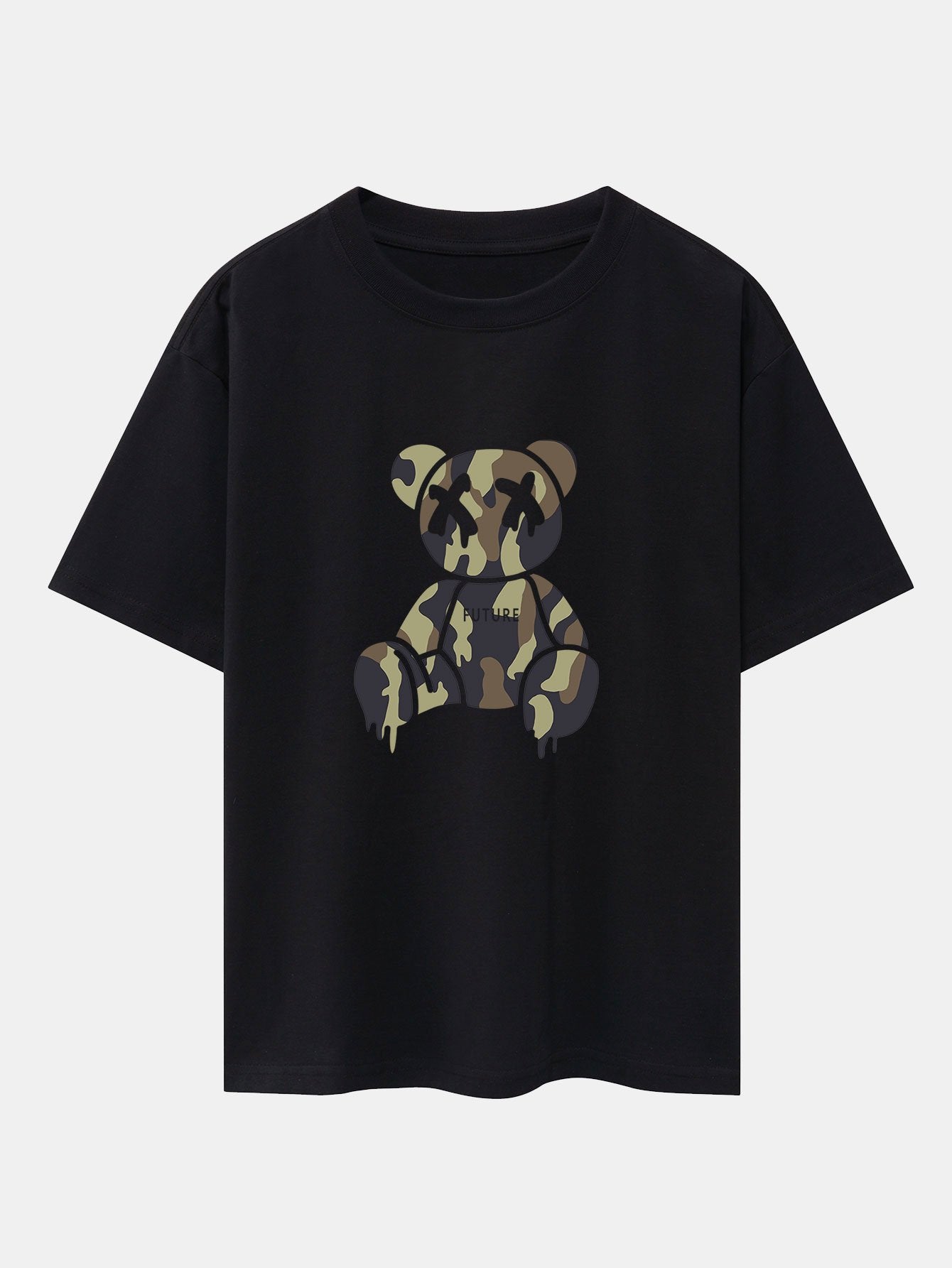 Cristian® | Camouflage Dissolving Bear Print Drop Shoulder Oversize T-Shirt