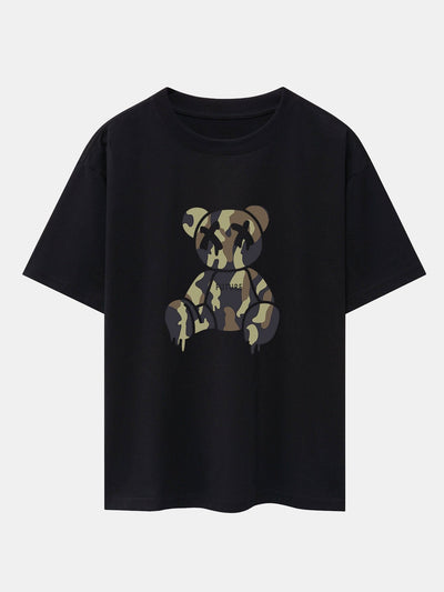 Cristian® | Camouflage Dissolving Bear Print Drop Shoulder Oversize T-Shirt