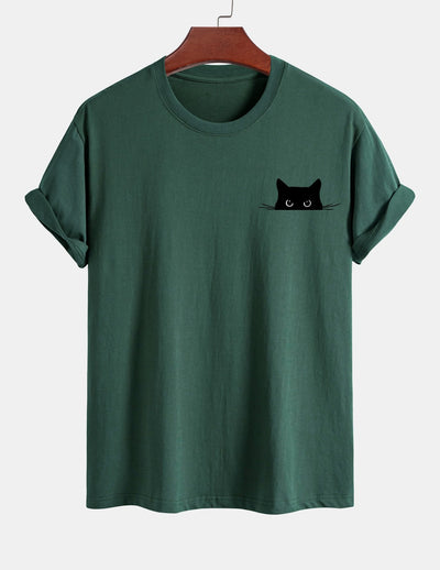 Ariel® | Black Cat Print Cotton T-Shirt