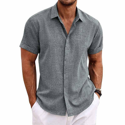 Bess® | Men's Solid Color Lapel Cotton Linen Short Sleeve Shirt 82339241X