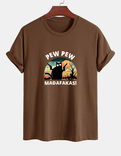 Telesforo® | Black Cat Print Cotton T-Shirt