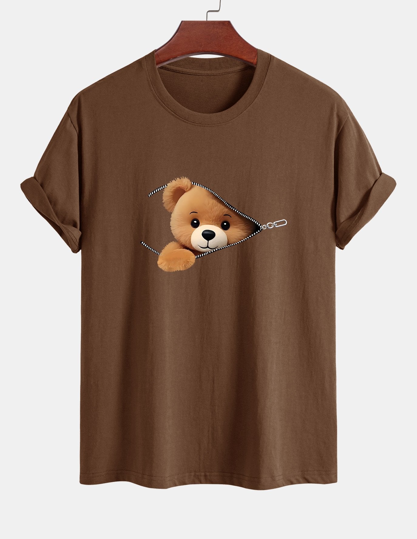 Yeshayahu® | Zipper Bear Print Cotton T-Shirt