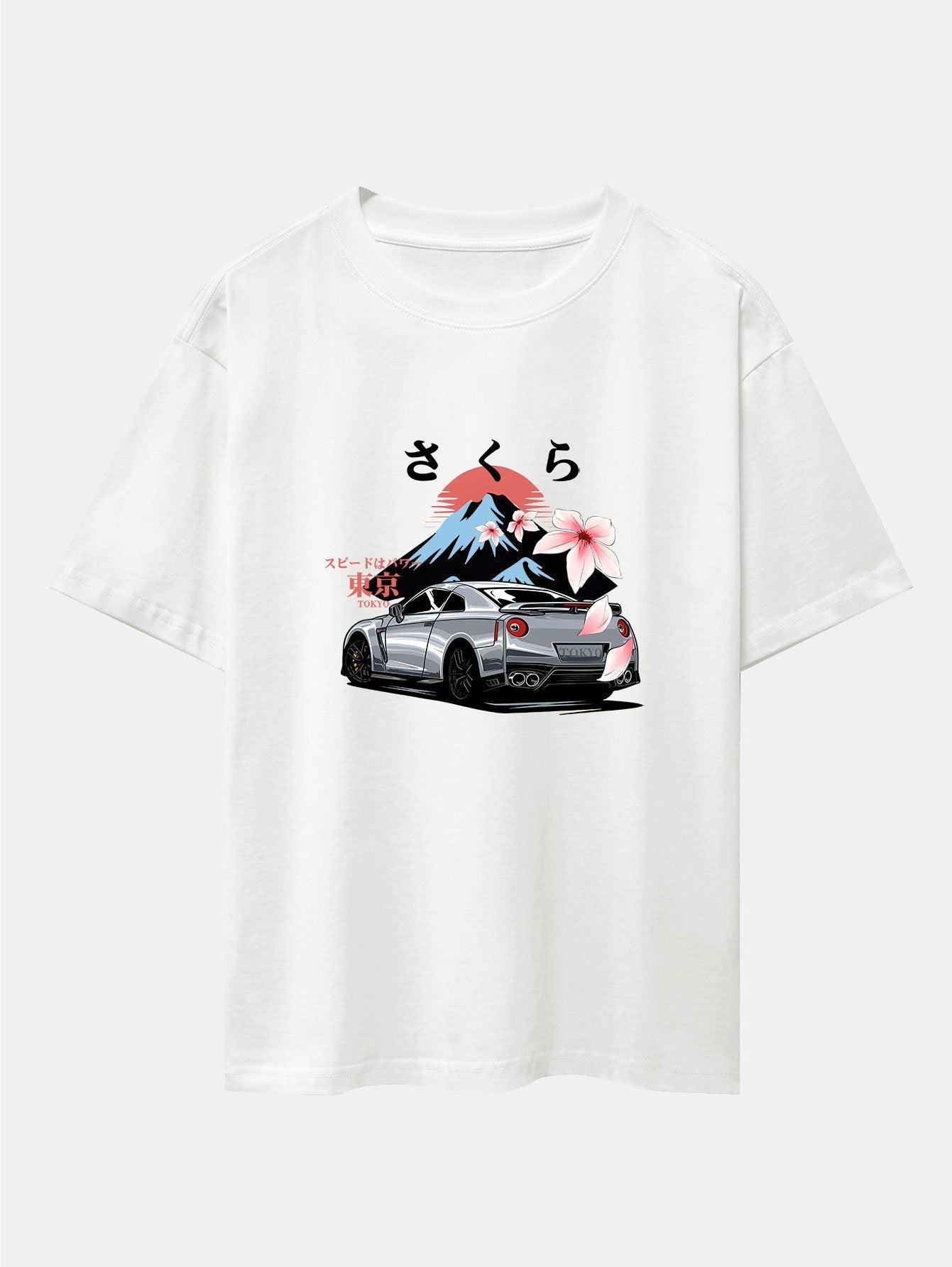 Howard® | Tokyo Cherry Blossoms Car Print Drop Shoulder Oversize T-Shirt