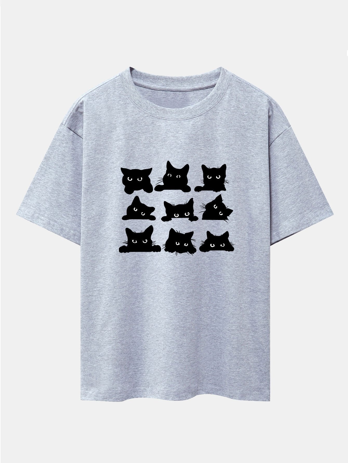 Atanasio® | Black Cat Staring Print Drop Shoulder Oversize T-Shirt