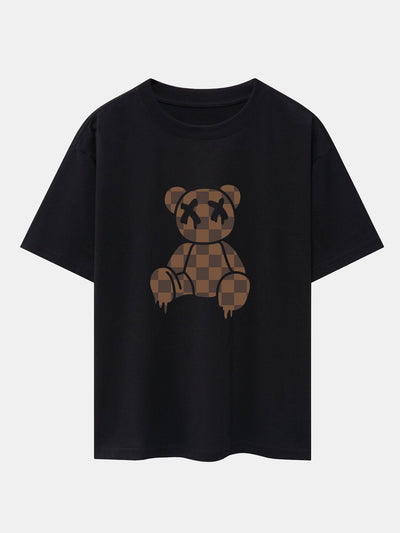 Jacinto® | Checkerboard Dissolving Bear Drop Shoulder Oversize T-Shirt & Straight Leg Corduroy Pants