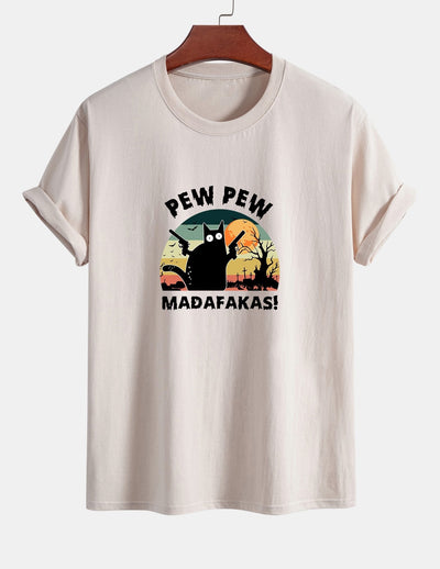 Telesforo® | Black Cat Print Cotton T-Shirt
