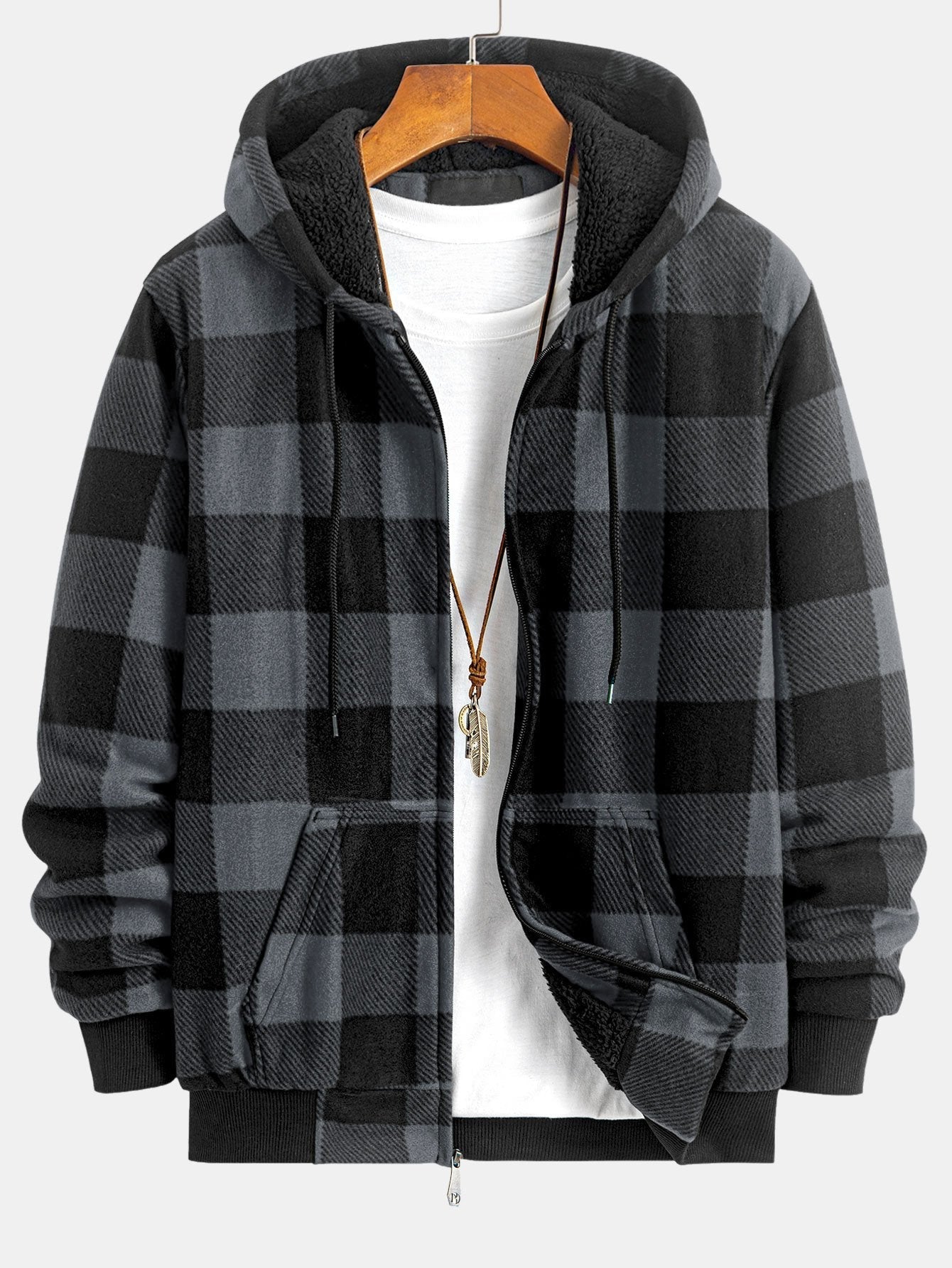 Gary | Teddy Fleece Lined Flannel Plaid Hoodie