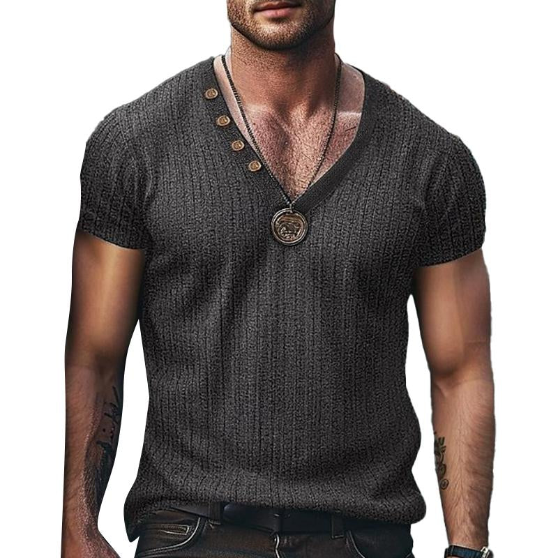Men's Casal Solid Color Pit Article Fabrics V-Neck Short Sleeve T-Shirt