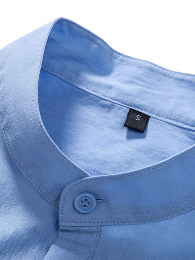 Aniruddha® | Long Sleeve Linen Look Henley Collar Shirt