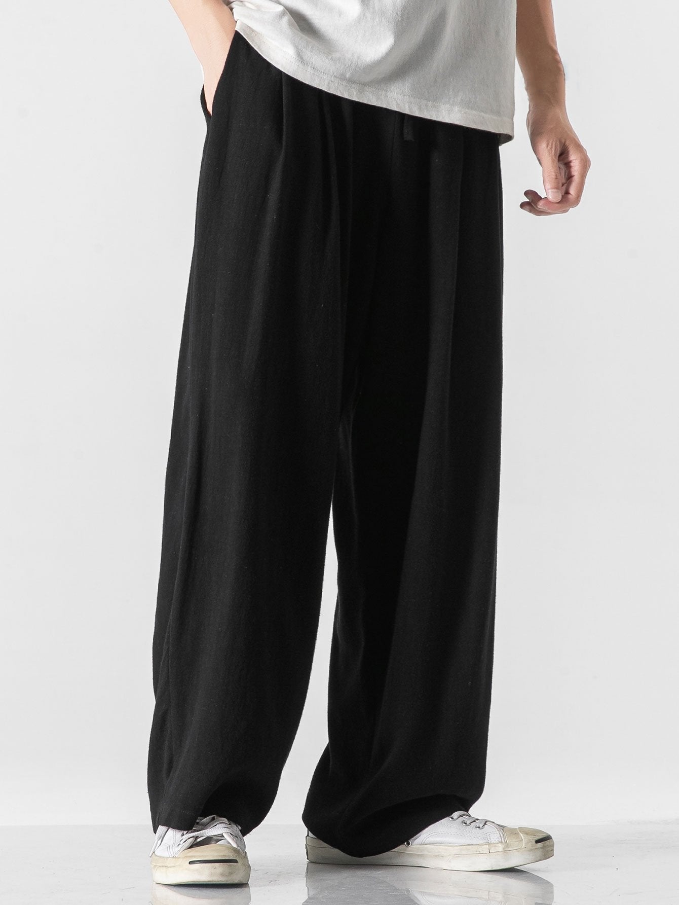 Ewan® | Wide Relax Fit Trousers In Linen And Cotton Mix