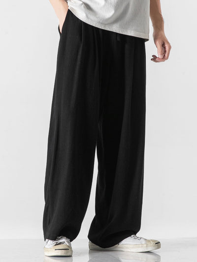 Ewan® | Wide Relax Fit Trousers In Linen And Cotton Mix