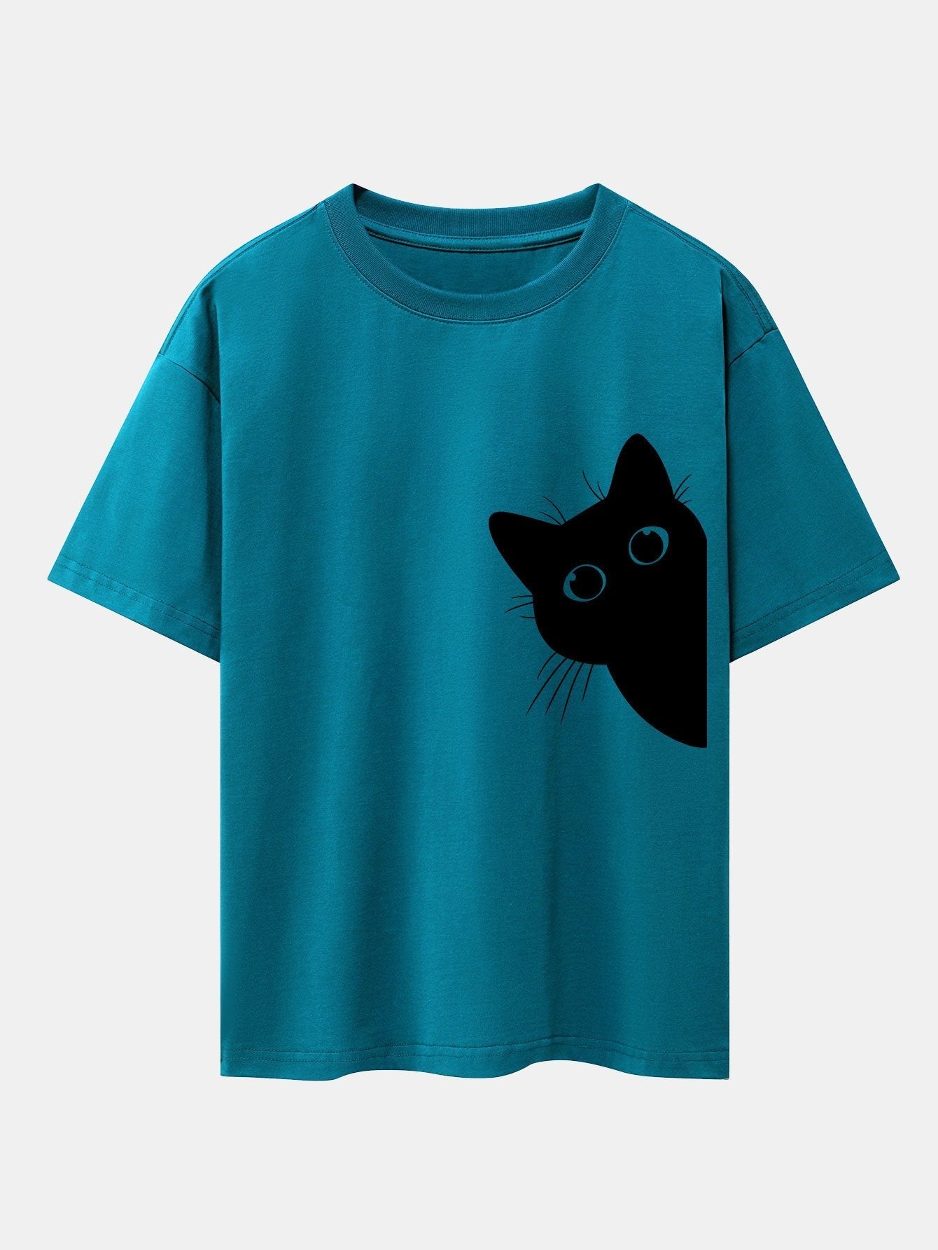 Severo® | Black Cat Print Drop Shoulder Oversize T-Shirt