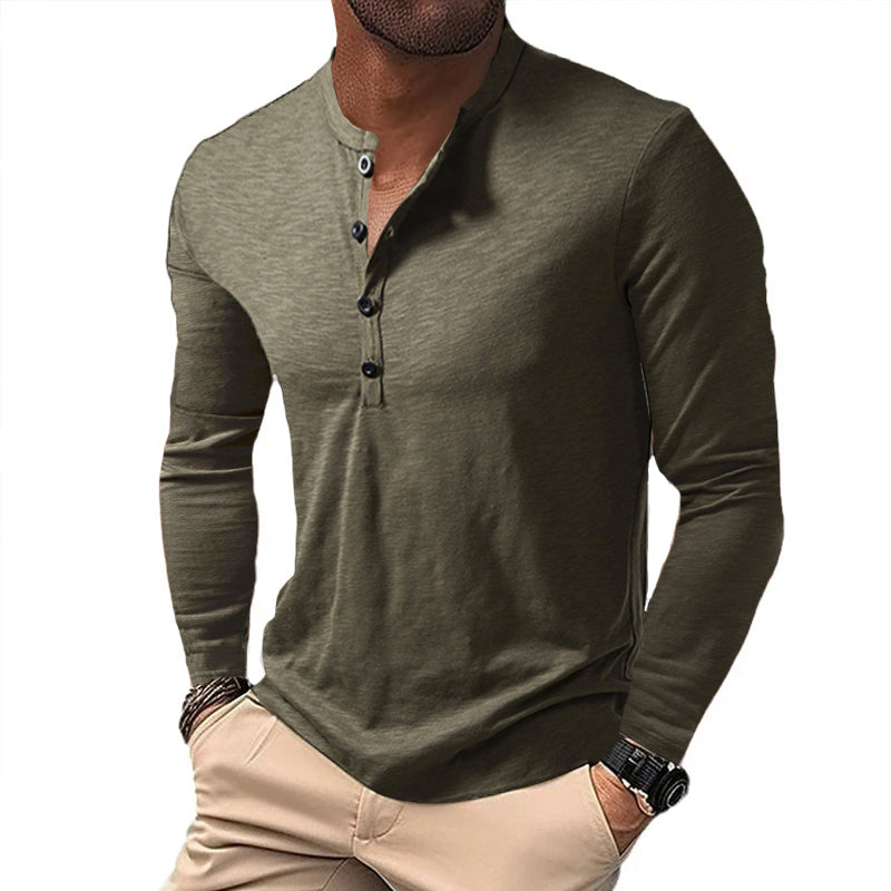 Men's Casal Henley Collar Solid Long Sleeve T-Shirt