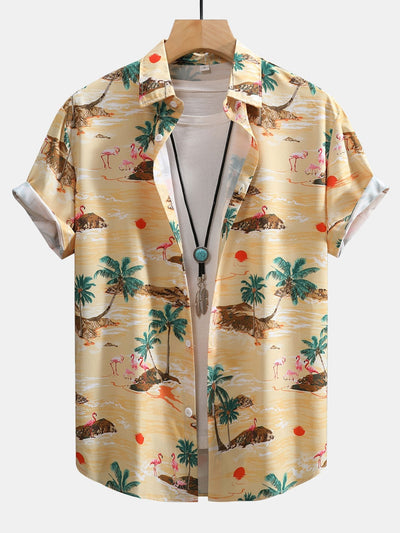 Archibaldo® | Flamingo Habitat Print Button Up Shirt
