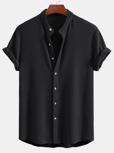 Adelmo® | Waffle Stand Collar Shirt & Drawstring Waffle Shorts