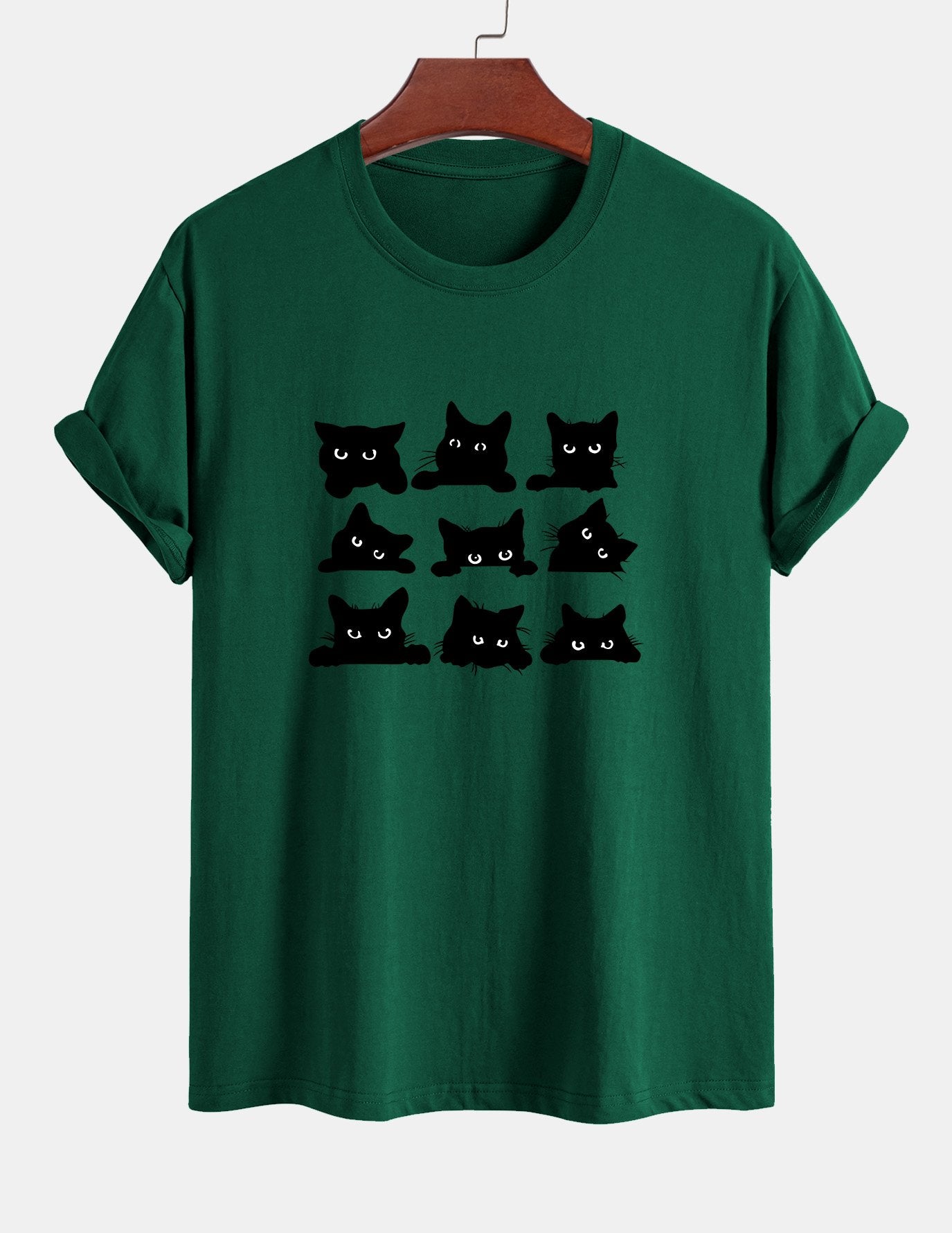 Arán® | Black Cat Staring Print Cotton T-Shirt