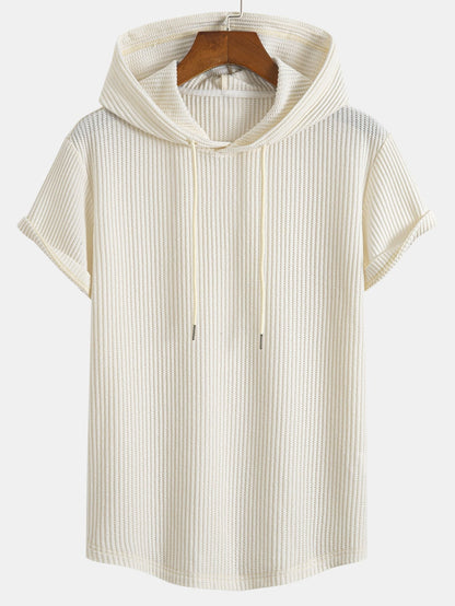 Adalton® | Knitted Waffle Arc Hem Hooded T-Shirt & Drawstring Waffle Shorts
