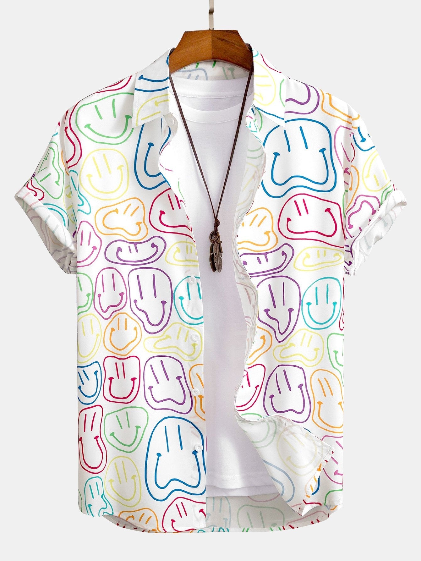 Gareth® | Colorful Smiley Print Button Up Shirt