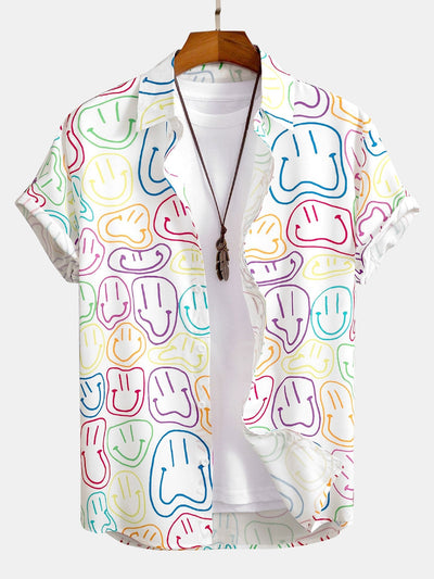 Gareth® | Colorful Smiley Print Button Up Shirt