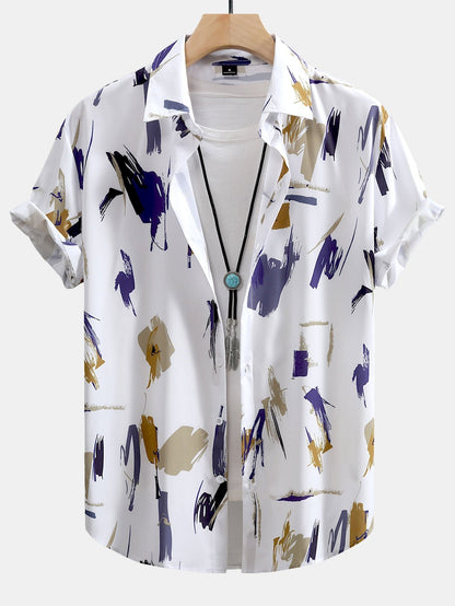 Adrean® | Brushstroke Print Button Up Shirt & Swim Shorts