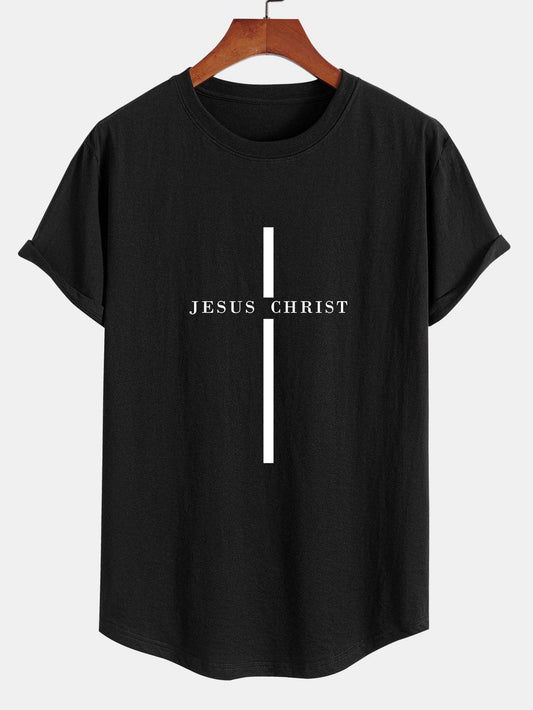 Rafael® | Jesus Christ Stripe Print Cotton Arc Hem T-Shirt