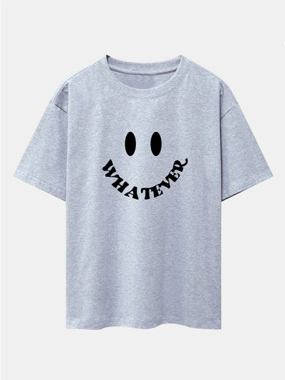 Andrés® | Smiley Face Slogan Print Drop Shoulder Oversize T-Shirt