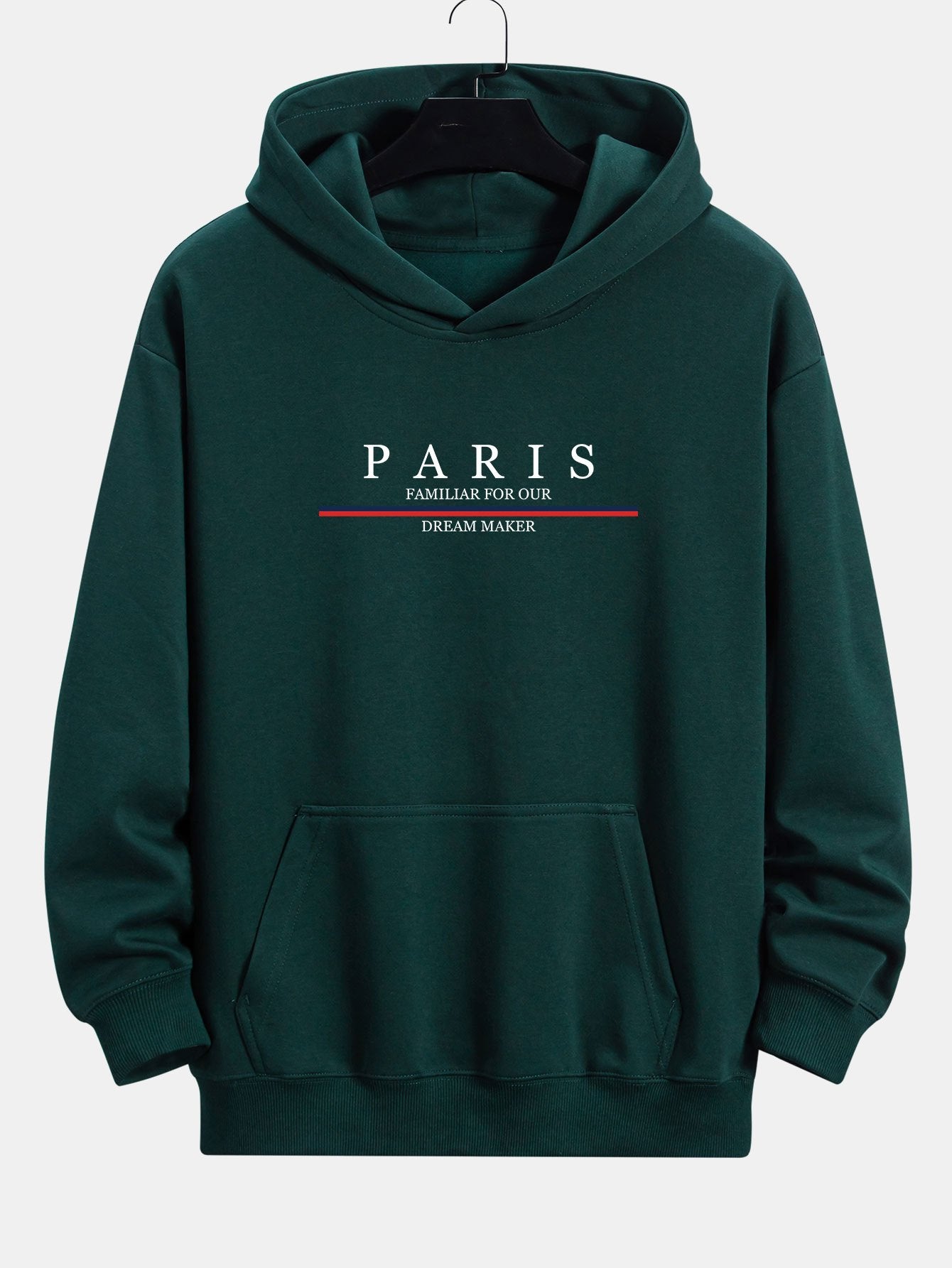 Zackary | Stripe Paris Slogan Print Relax Fit Hoodie