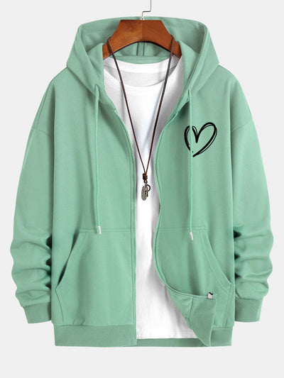 Neo | Heart Print Relax Fit Zip Hoodie