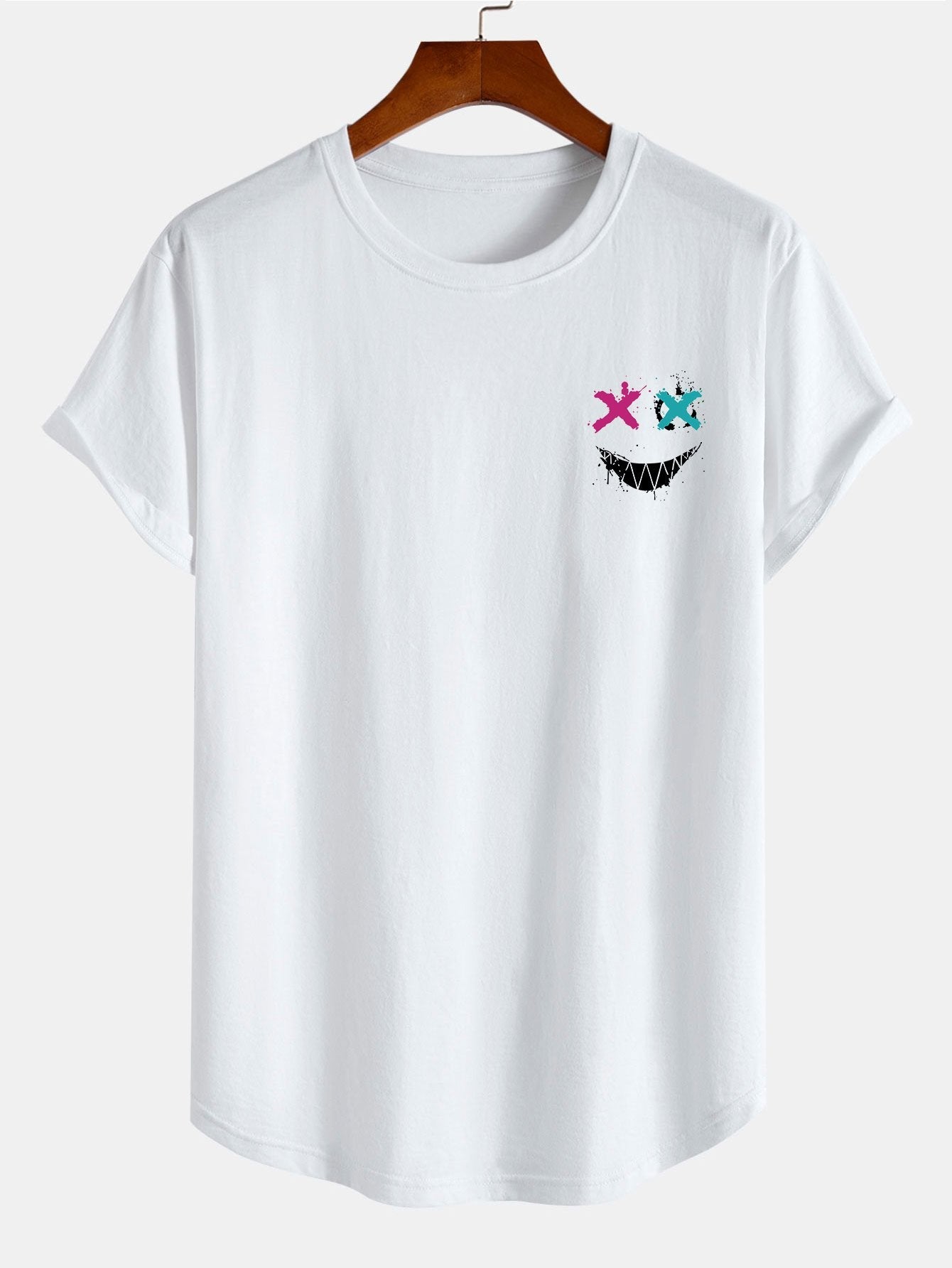 Adam® | Evil Face Print Cotton Arc Hem T-Shirt