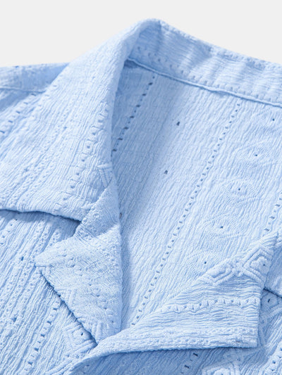 Afan® | Geometric Jacquard Textured Cuban Shirt & Straight Leg Linen Pants