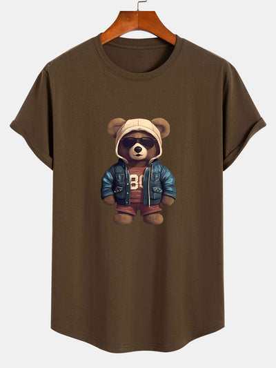 Allan® | Bear In Leather Jacket Print Cotton Arc Hem T-Shirt