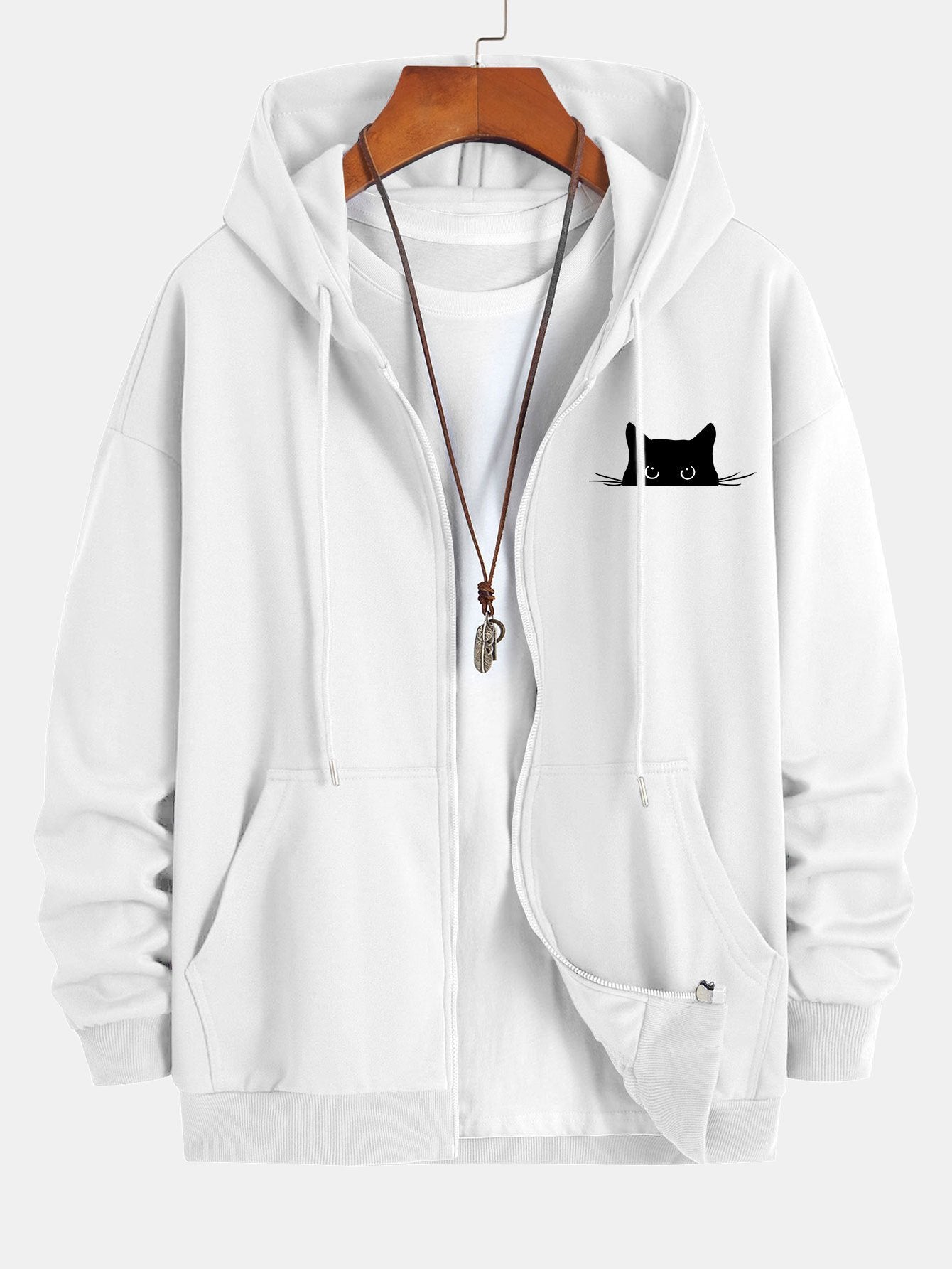 Harry | Black Cat Print Relax Fit Zip Hoodie