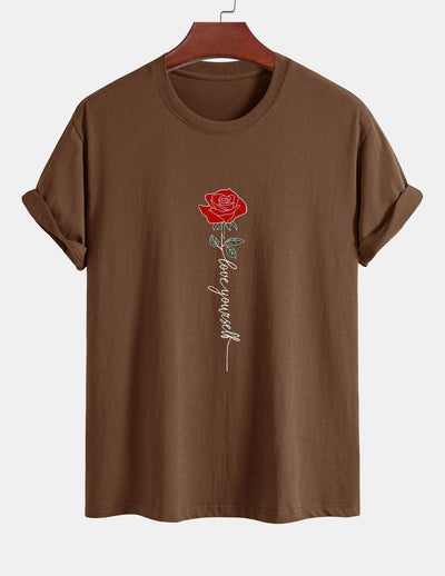 Arsenio® | Rose Slogan Print Cotton T-Shirt