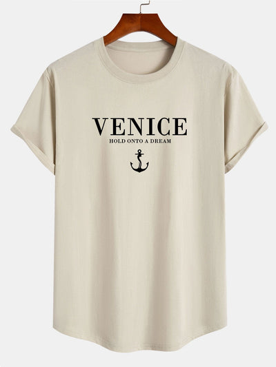Anton® | Venice Anchor Print Cotton Arc Hem T-Shirt