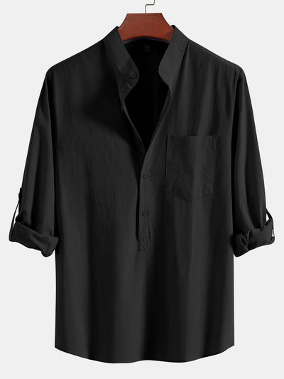 Aniruddha® | Long Sleeve Linen Look Henley Collar Shirt