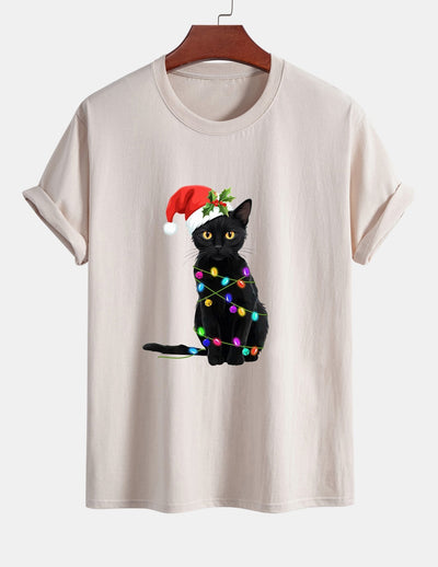 Alano® | Christmas Lights Cat Print Cotton T-Shirt
