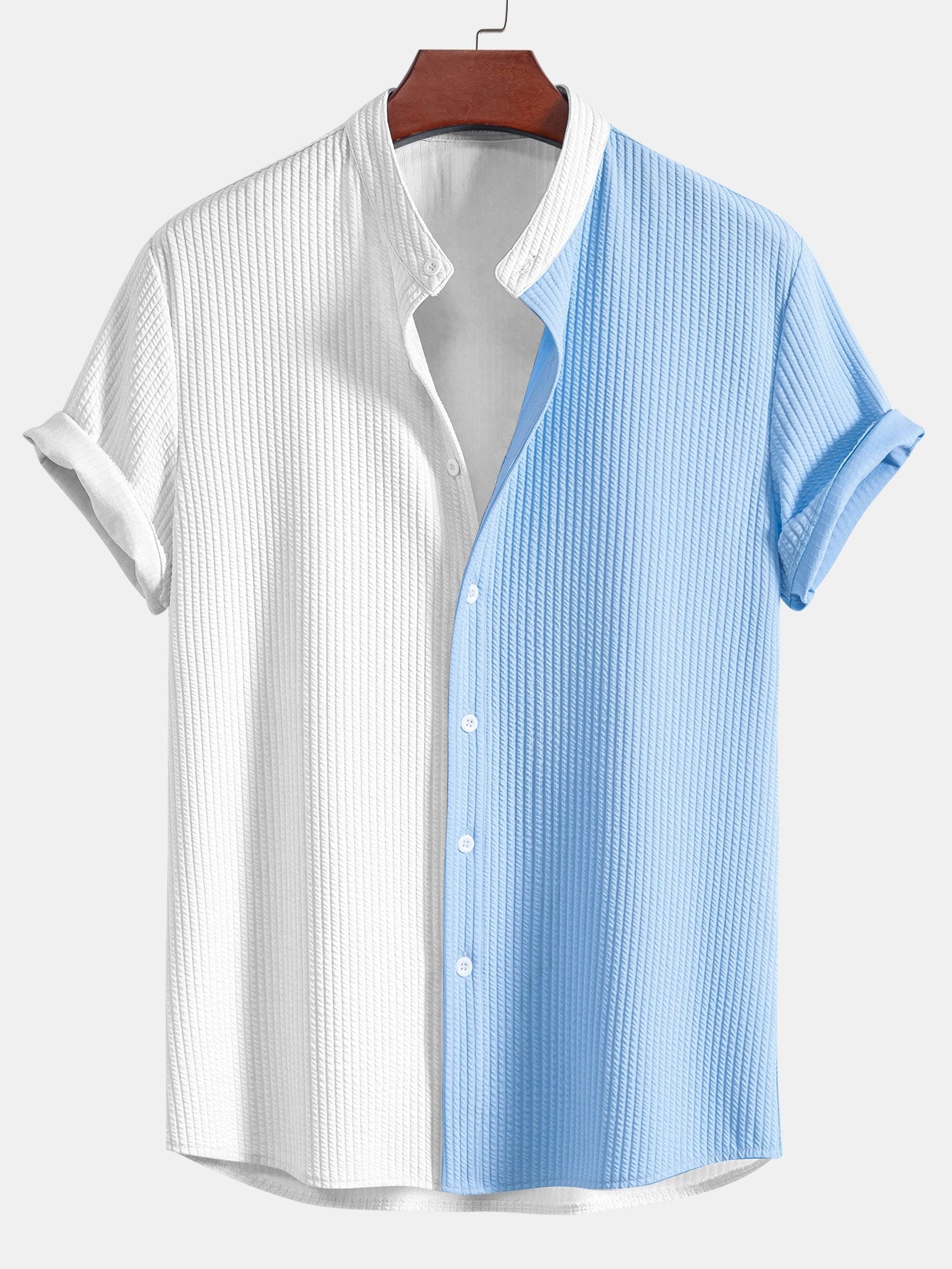 Truman® | Two Tone Muscle Fit Ribbed Stand Collar Shirt & Straight Leg Ribbed Pants