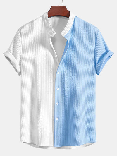 Truman® | Two Tone Muscle Fit Ribbed Stand Collar Shirt & Straight Leg Ribbed Pants