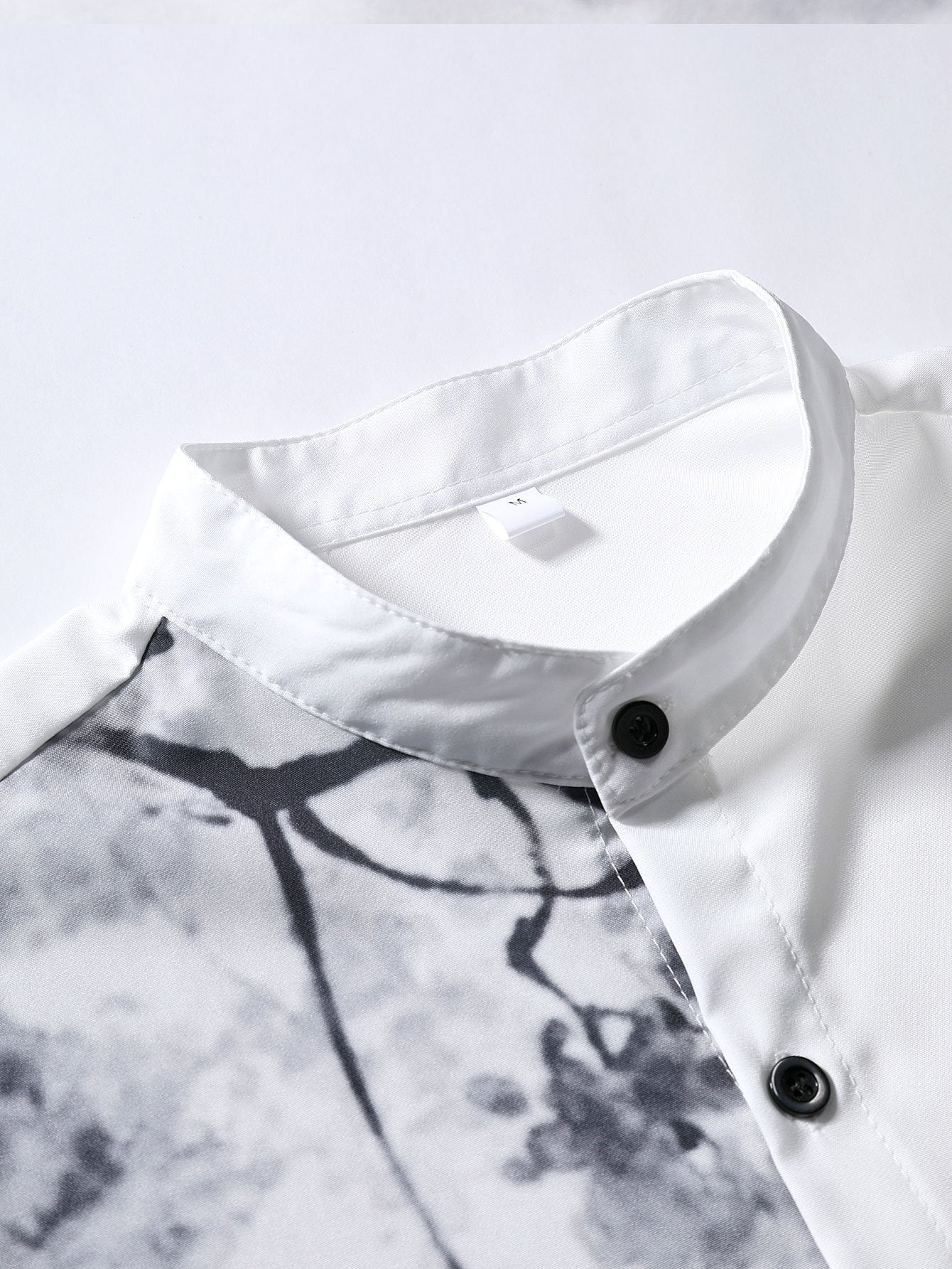 Algie® | Traditional Oriental Ink Painting Print Stand Collar Shirt