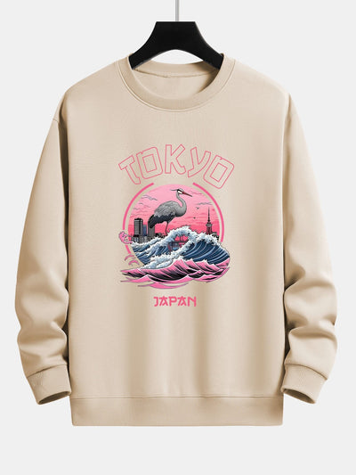 Leonard® | Tokyo Wave Crane Bird Print Relax Fit Sweatshirt