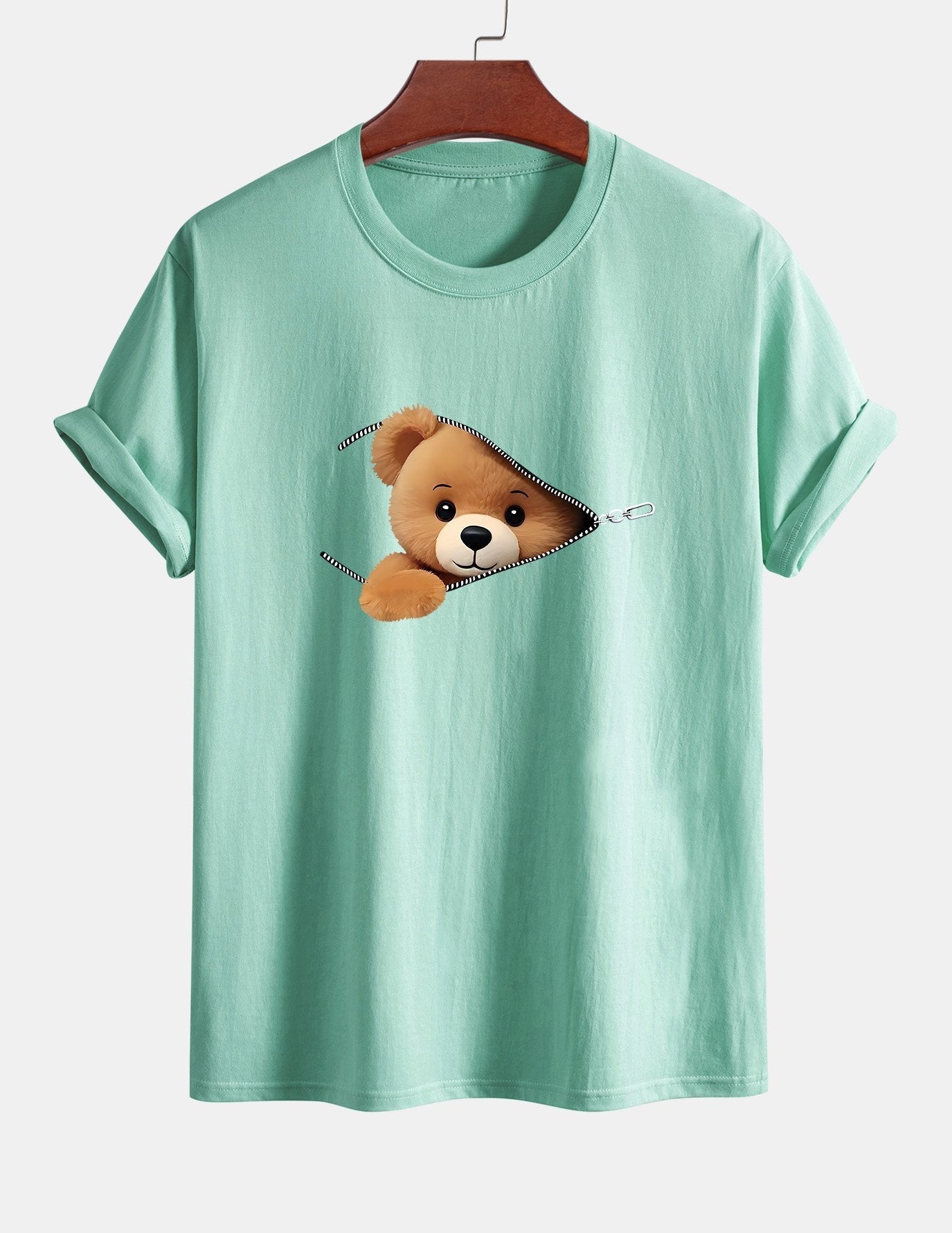 Yeshayahu® | Zipper Bear Print Cotton T-Shirt
