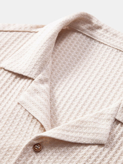 Adlai® | Short Sleeve Knitted Waffle Cuban Shirt & Straight Leg Linen Pants