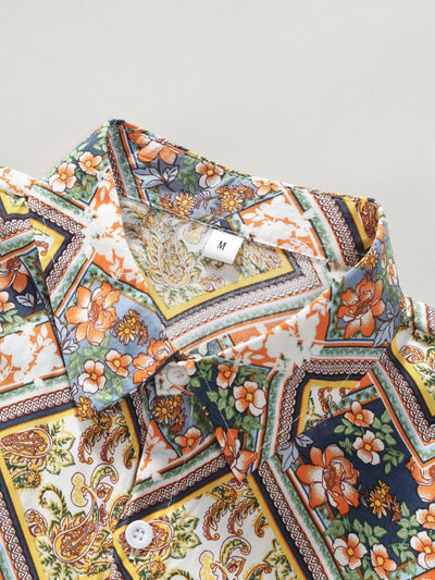 Aodhan® | Floral Border Print Button Up Shirt
