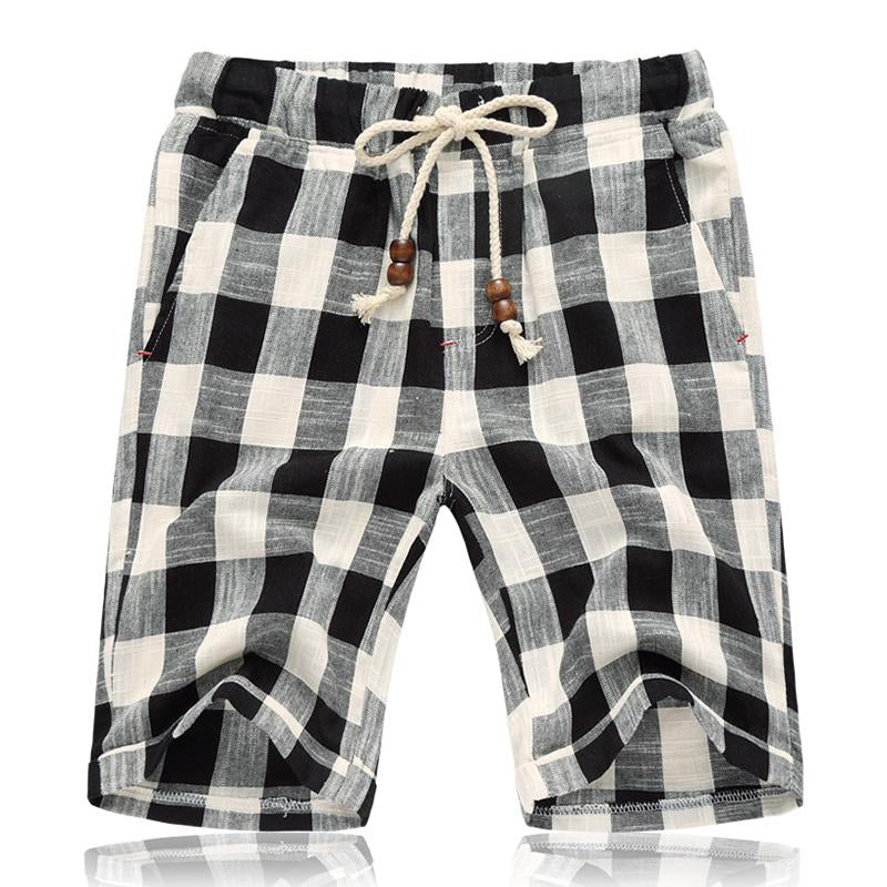 Men's Casal Cotn Linen Stripe Elastic Waist Straight Shorts