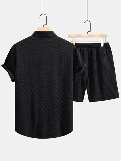 Josué® | Checkerboard Texture Button Up Shirt & Drawstring Shorts